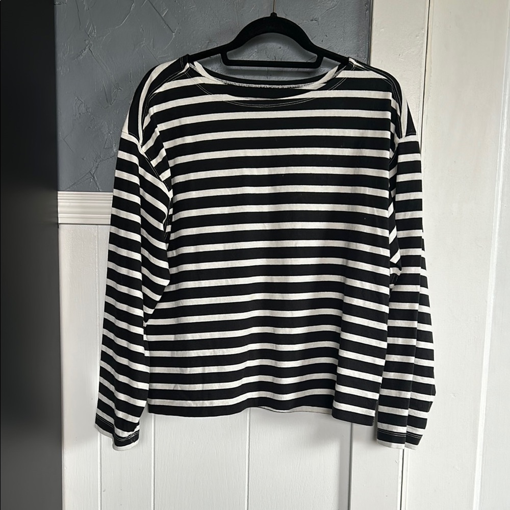 Everlane Mariner Tee Heavyweight Breton Black and White Size L